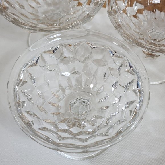 3) Vintage Fostoria American Clear Low Sherbet Coupe Glasses flared rim cubist - Picture 4 of 8